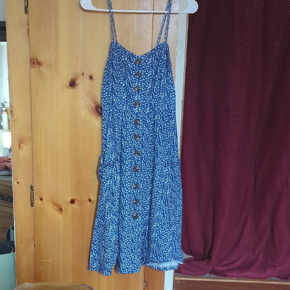 Blue Floral Button-Down Dress